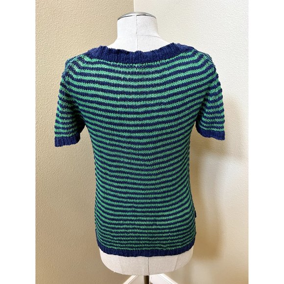 J CREW women's sweater striped blue green short sleeve knit button size SMALL - Picture 3 of 4